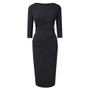 Women Fall Winter Elegant Pleated Round Neck Bodycon Dress