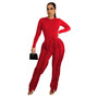 Women autumn and winter long-sleeved Bodysuit + fringed Pant two-piece set