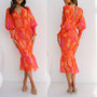 Women Fall Printed Long Sleeve V-Neck Ruffle Dress