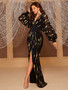 Sequined Lantern Sleeves V-Neck Elegant Light Luxury Evening Dress Women's Long Dress