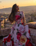 Spring Rose Print Beaded Patchwork Keyhole Short Sleeve Floral Maxi Dress