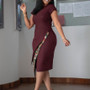 Summer Elegant Short Sleeve Slit Patchwork Dress African Plus Size Dress
