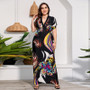 Bohemian Print V-Neck Plus Size Holidays Beach Dress Casual Long Dress