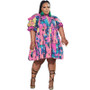 Fall Summer Trend Graffiti Print Turndown Collar Single Breasted Shirt Fashion Loose Mini Plus Size Dress