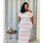 Women Summer Off Shoulder Stripe Chic Pocket Short Sleeve Dress