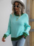 autumn and winter Women loose contrast color long-sleeved sweater
