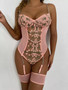 Women Sexy Mesh Embroidered Garter Belt Bodysuit Erotic Lingerie