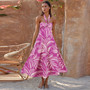 Women Summer Sexy Halter Neck Strapless Bohemian Print Long Dress