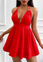 Women's Red Sexy Halter Neck Slim Waist Dress