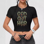 Women's Fashion Street Trendy Crop Letter Printed Casual Round Neck Short T-Shirt