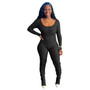 Women's Sexy Low Back Solid Color Long Sleeve Slim Butt Lift Sports Jumpsuit