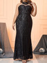 Sexy Elegant Black Lace Sleeveless Slim Plus Size Formal Party Women's Dress