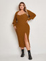 Summer Plus Size Women's Strap Low Back High Slit Dress Coat Set