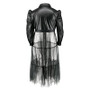 Plus Size Women's Pu Leather Mesh Patchwork Button Long Sleeve Dress