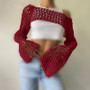 Sexy Hollow Knitting Shirt Solid Color Round Neck Long-Sleeved Cape Blouse