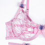 Pink Butterfly Patches Embroidered Hollows Sexy Three-Piece Lingerie Set