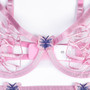 Pink Butterfly Patches Embroidered Hollows Sexy Three-Piece Lingerie Set