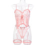 Pink Lace Strap See-Through Mesh Sexy Lingerie Set