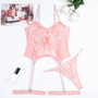 Pink Lace Strap See-Through Mesh Sexy Lingerie Set