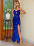 Women Summer Sexy Sequin Backless Slit Dress