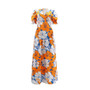 Women Elegant Printed V-Neck Puff Sleeve Patchwork Maxi Dress