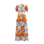 Women Elegant Printed V-Neck Puff Sleeve Patchwork Maxi Dress