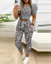 Women Casual Chic Top and Printed Pants Two-piece Set