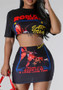 Women printed T-shirt and Skirt two-piece set