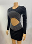 Women Sequin Cutout Round Neck Long Sleeve Bodycon Dress