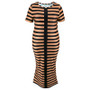 Plus Size Women knitting striped print short-sleeved Round Neck dress