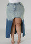 Plus Size Women Gradient Slit Denim Skirt