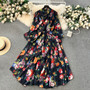 Women French Elegant Chiffon Holidays Tie Neck Bow Dress