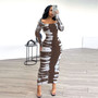 Women Printed Long Sleeve Square Neck Sexy Bodycon Dress