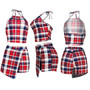 Women Checkered Stripe Print Halter Neck Top and Shorts Casual Two-piece Set