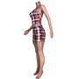 Women Checkered Stripe Print Halter Neck Top and Shorts Casual Two-piece Set