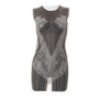 Women Summer Round Neck Sleeveless Patchwork Mesh Sexy Hollow Beaded Dress