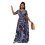 Plus Size Women Bohemian Tie Dye Casual Slit Beach Short Sleeve Dress