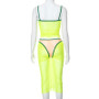 Women summer color-blocked mesh sleeveless suspender Top and gathered Patchwork culottes two-piece set