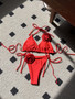 Women Solid Rose Drawstring Lace-Up swimwear Bikini Two Pieces