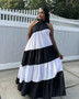 Women Black and White Striped Loose Dress
