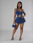 Women Halter Neck Button Washed Sleeveless Top and Skrit Stretch Casual Denim Two-piece Set