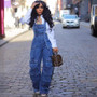 Women Loose Denim Pocket Jumpsuit