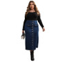 Plus Size Women Denim Button Fake Pocket Skirt