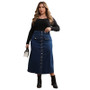 Plus Size Women Denim Button Fake Pocket Skirt