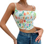 Women Backless Printed Suspender Sexy Diamond-Shaped Fishbone Corset Top