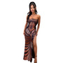 Women Sexy Backless Printed Strapless Slit Lace-Up Dress