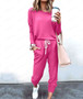 Women Loose Solid Long Sleeve Top and Pant Casual Two-piece Set