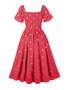 Women Casual Embroidered Square Neck Sunflower French Dress