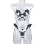 Women Fishnet Stockings with Legs Embroidered with Flowers Black and White Patchwork Waist Suspender Sexy Lingerie Three-Piece