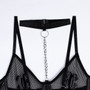 Women Pu-Leather Patchwork Grid Hollow See-Through Chain Jumpsuit Sexy Lingerie